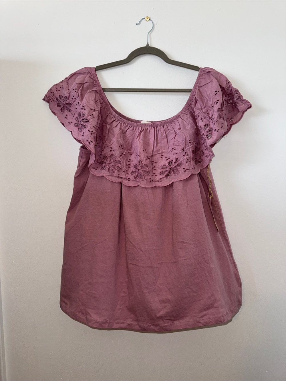 paper tee Mauve Eyelet Off-Shoulder Eyelet Yolk Blouse, Size 1X